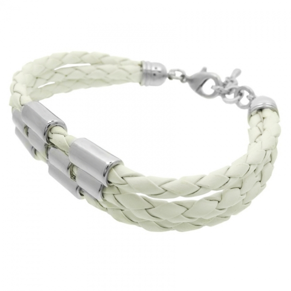 Armband Edelstahl Leder / weiß  2303