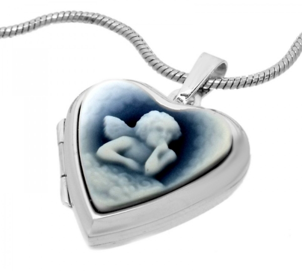 Medaillon Herz mittel mit Achatgemme Engel  8414